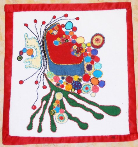 Silk, linen, cotton, cotton thread and floss, cotton-polyester thread and floss, metallic thread and floss 12.5”x11.75”  