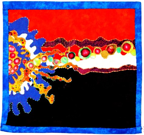 Silk, cotton, metallic thread and floss 9.5”x10”  