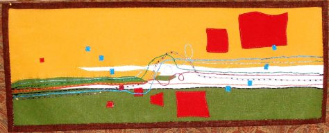 Linen, metallic thread and floss, cotton thread 14”x34.5”  