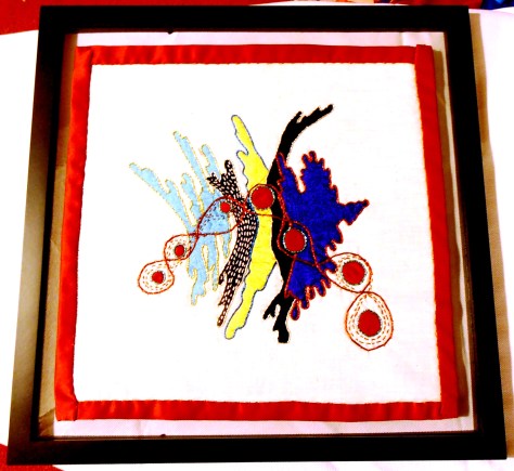 Silk, linen, cotton, metallic thread and floss, cotton thread and floss 12”x12” 