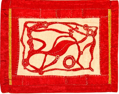 Silk, metallic thread 9”x11.5”  