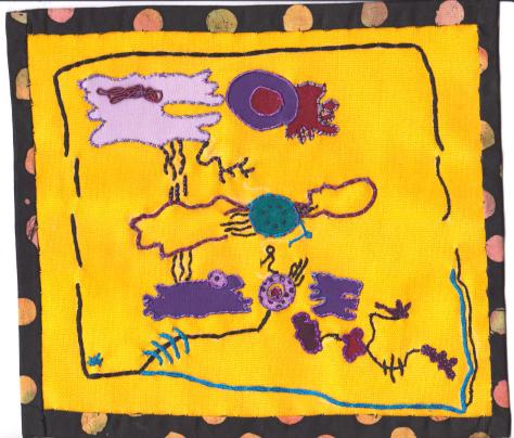 Cotton, linen, cotton and metallic floss 9.5”x8.5” 