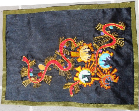 Silk, metallic thread and floss, cotton thread 19”x26”